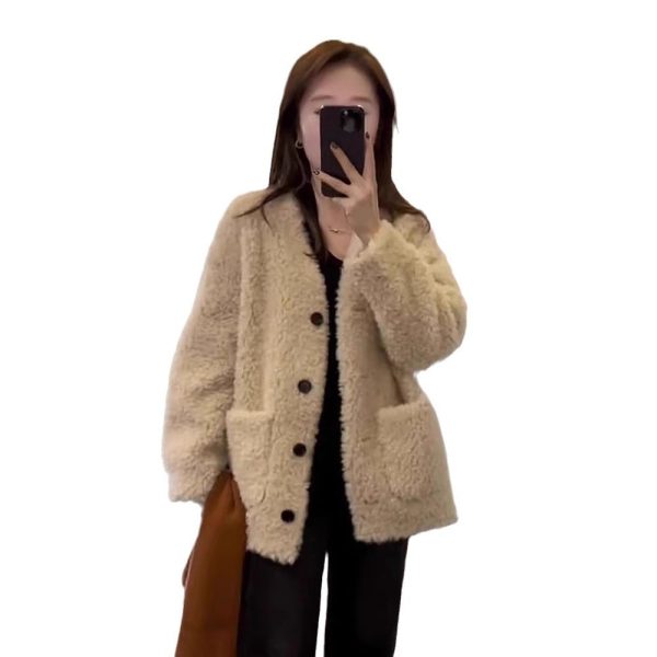 Loose And Warm Lamb Wool Top Coat For Women - Image 5