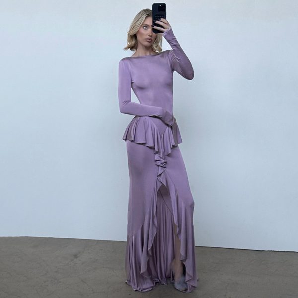 Backless Women Elegant Ruffles Slim Fit Dress - Image 2