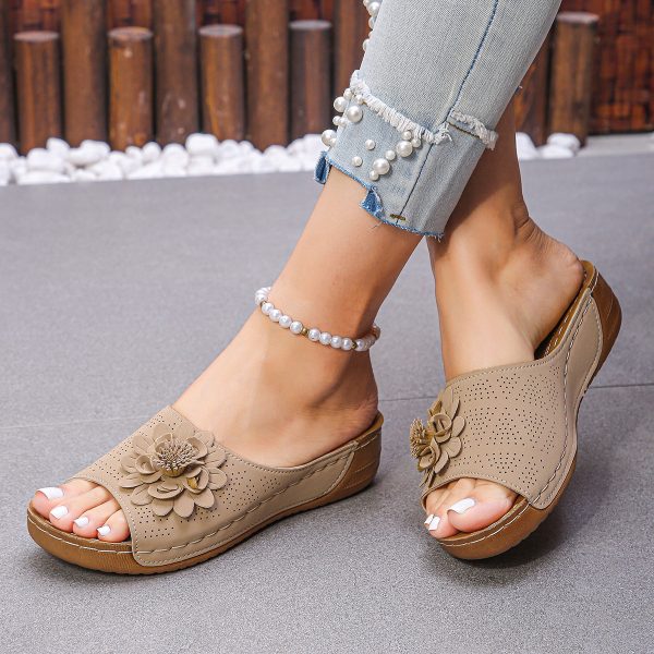 Flower Wedges Sandals Summer Fashion Retro Hollow Sandals Holiday Beach Shoes For Women - Image 4