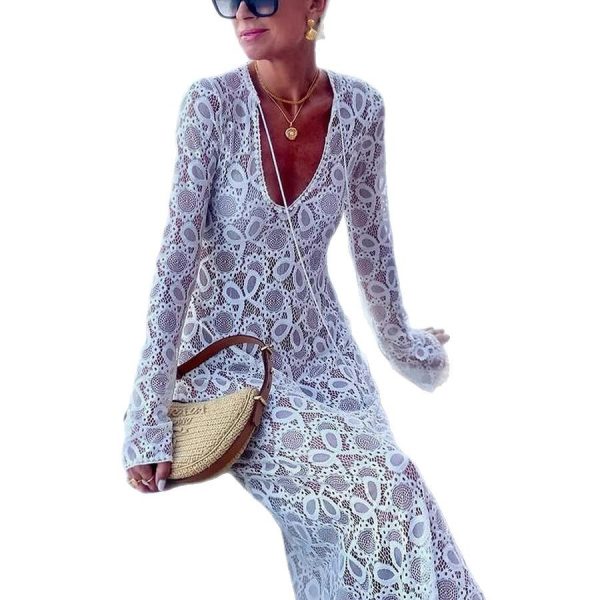 Long Sleeve See-through Lace-up Dress Loose - Image 5
