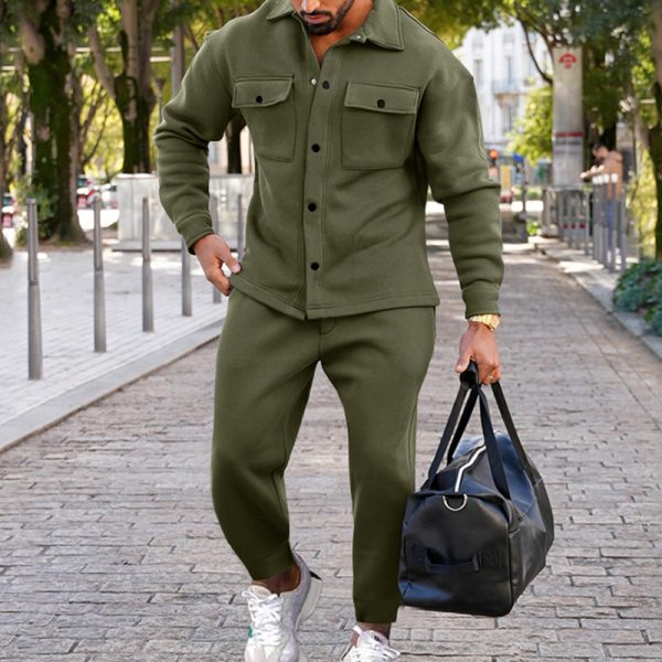 Suede Single-breasted Solid Color Slim Fit Two-piece Suit Men - Image 9