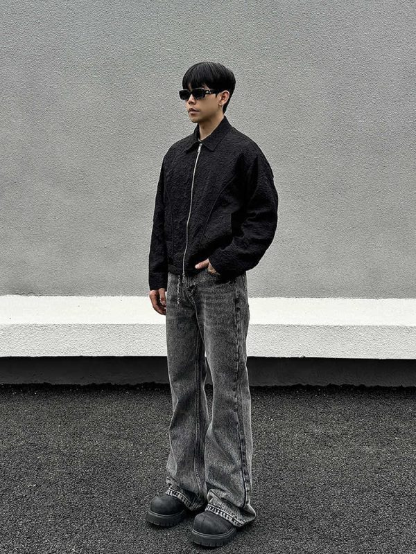 Washed Distressed Gray Skinny Jeans Men's Straight Pants - Image 4