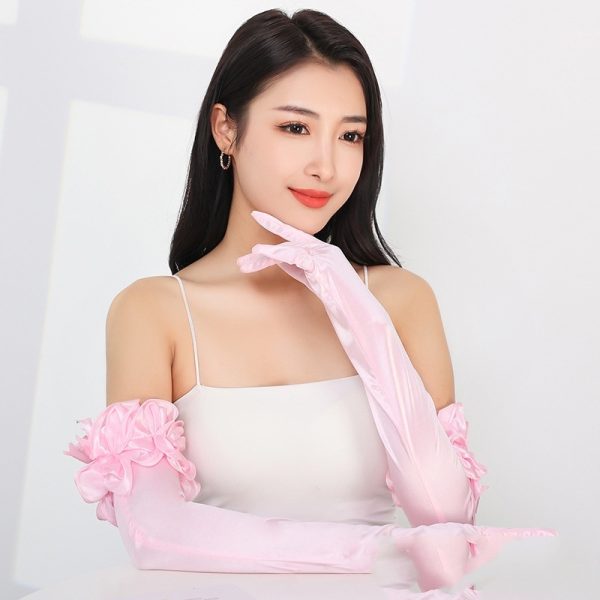 Satin Stretch Long Wedding Dress Etiquette Gloves Elegant - Image 5