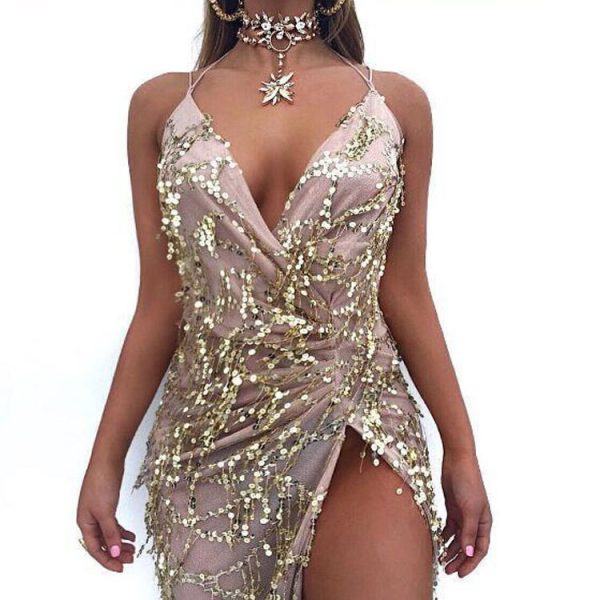 V-neck Sexy Halter Strap Sequin Dress - Image 7