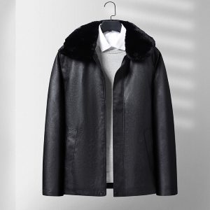Leather Coat Men's Winter Fleece-lined