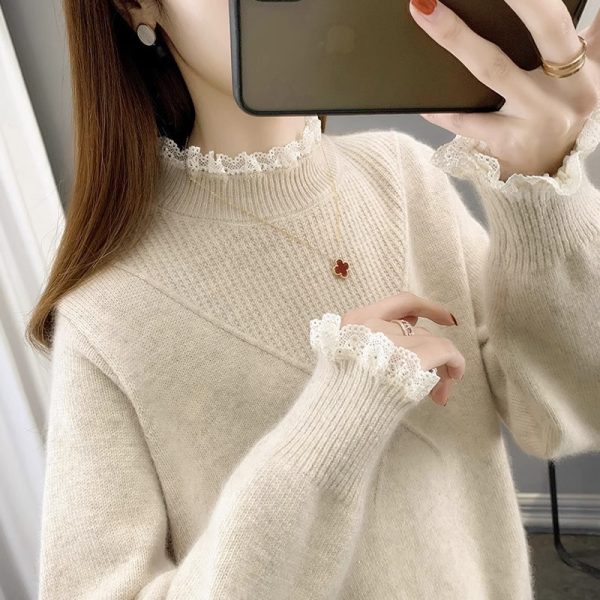 Lace Half-turtleneck Bottoming Shirt For Women - Image 9