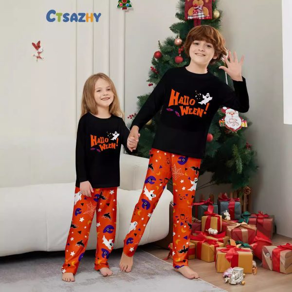 Parent-child Pajamas Long Sleeve Two-piece Set Eye Letter Printed Homewear - Image 3