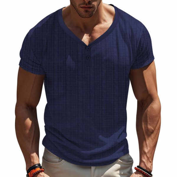 American Summer Men's V-neck Loose Breathable Short Sleeve - Image 2