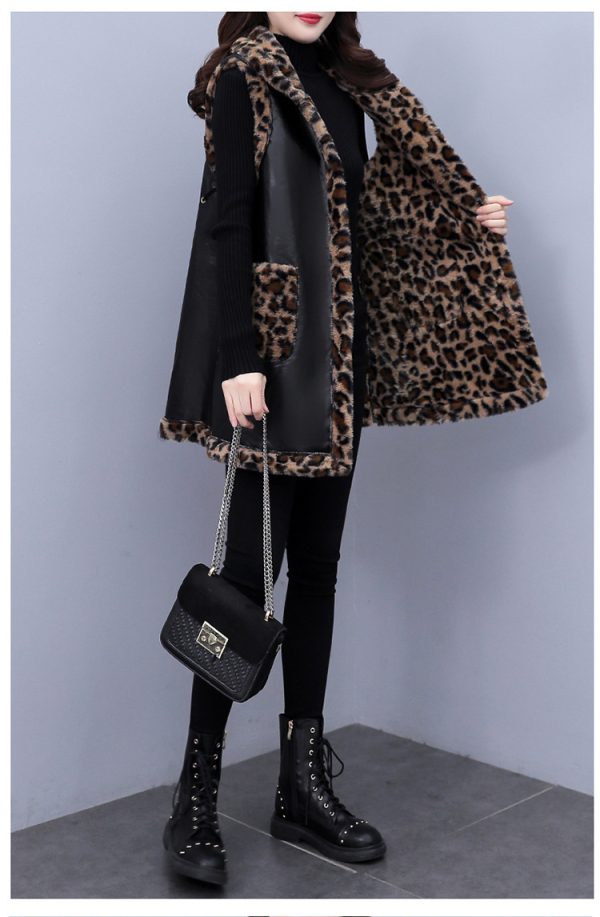 Plus Size Women's Leopard Rabbit Plush Vest Coat - Image 5