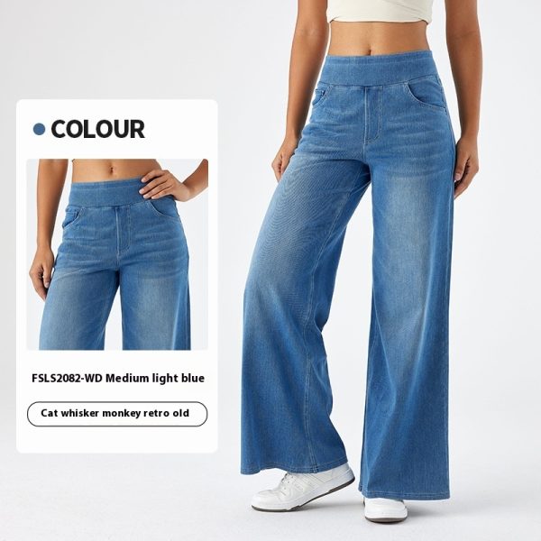 Women's High Waist Slimming Multi-pocket Straight Loose Wide-leg Jeans - Image 5