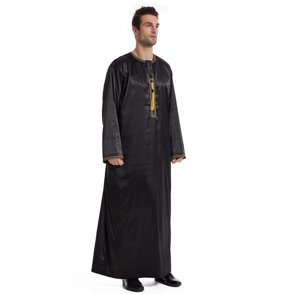 Ethnic Stitching Contrast Color Men's Robe - Image 5