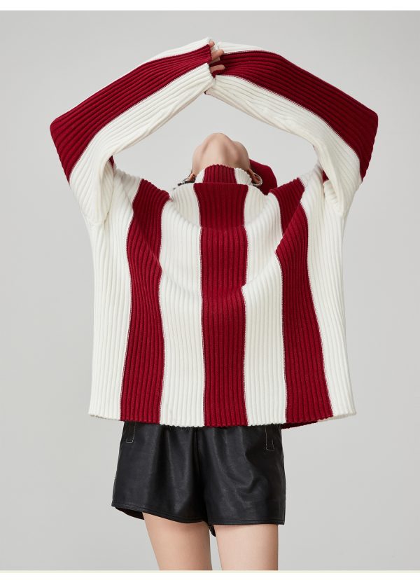 Contrast Color Pit Striped Turtleneck Sweater - Image 2