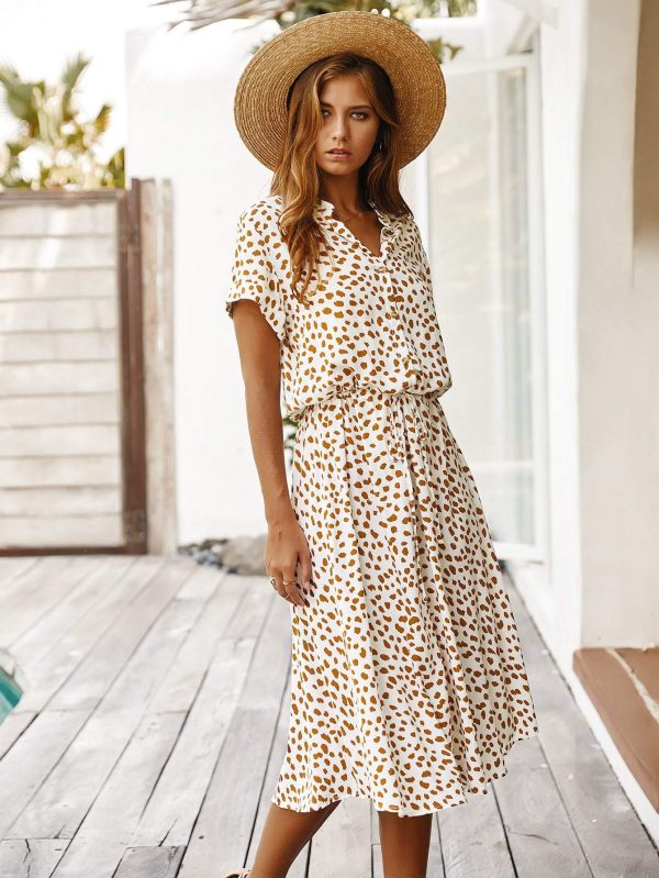 Print Drawstring Waist A-line Dress - Image 5