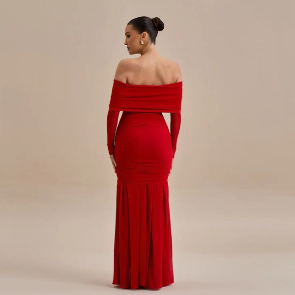 Fashion Off-shoulder Pleated Dress Flower Dress - Image 4