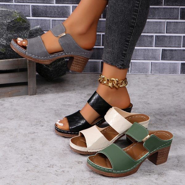 High Heel Slippers Women's Fashion Round Toe Sandals Summer - Image 2