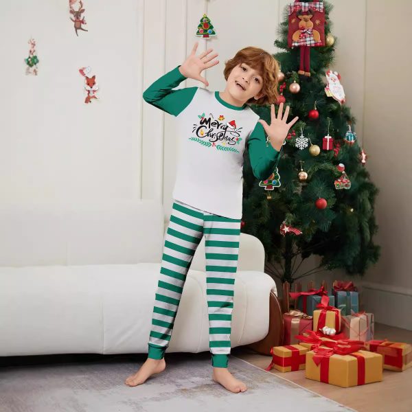 Parent-Child Christmas Suit Blue And White Striped Letters - Image 4
