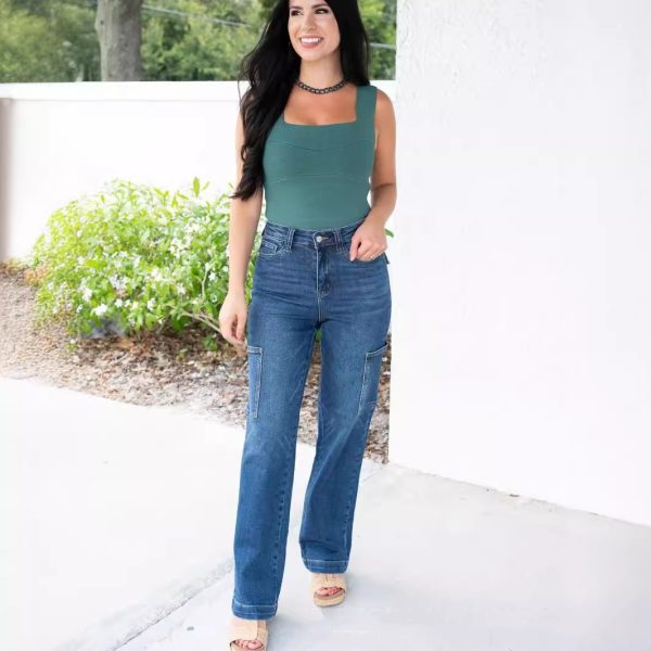 Multi-Pocket Workwear High Waist Wide Leg Jeans - Image 5