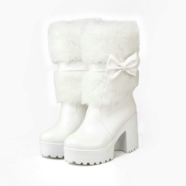 Women's Thick Heel Snow Sweet Bow Boots - Image 4