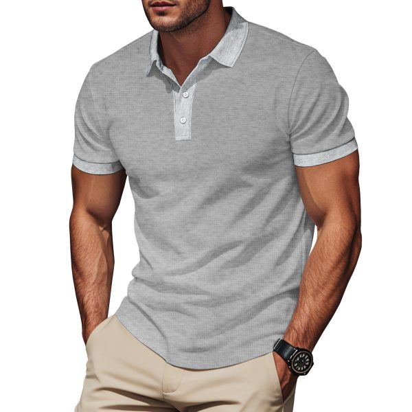 Lapel Color Matching Short Sleeve Plus Size Men - Image 2