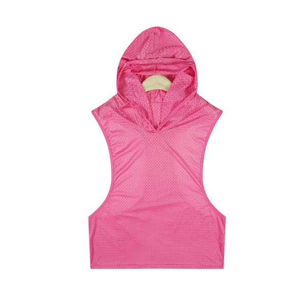 Solid Color Mesh Hooded Men's Vest - Image 9