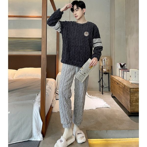 Flannel Thermal Pajamas Men's Autumn And Winter Jacquard - Image 5