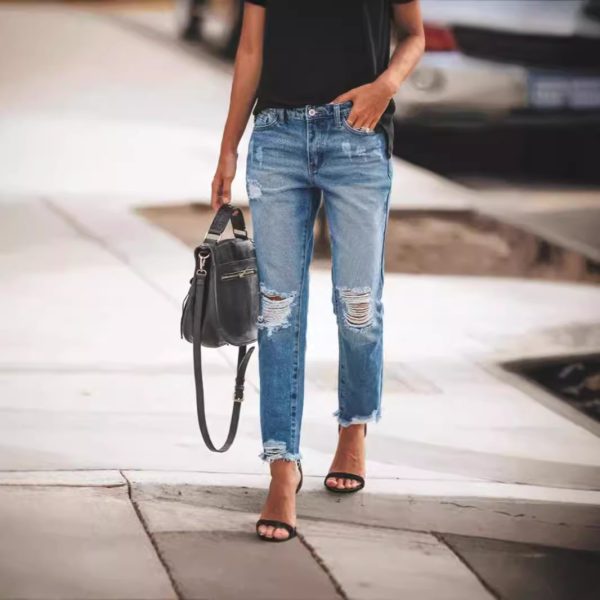 Women's Ripped Non-elastic Retro Fashion Jeans - Image 2