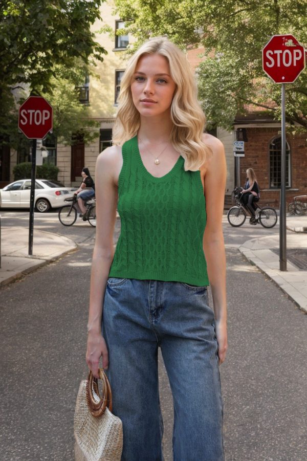 Women's V-neck Tank Vest Fashion Casual Knitted Solid Color Tops - Image 3