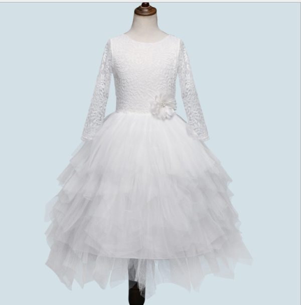 Autumn And Winter Explosions Hollow Children's Skirt Lace Long-sleeved Girls White Princess Dress Irregular Dress - Image 9