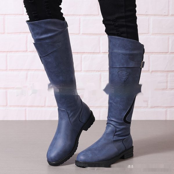 Flat Bottom Plus Size Women's Leather Boots - Image 4