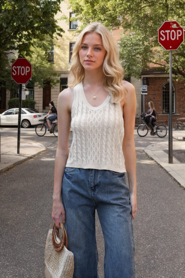 Women's V-neck Tank Vest Fashion Casual Knitted Solid Color Tops - Image 4