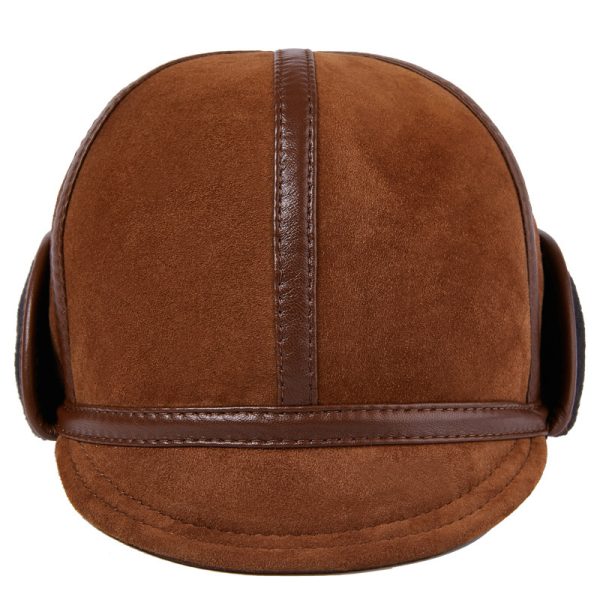 Casual Leather Men's Winter Sheepskin Velvet Thermal Outdoor Hat - Image 6
