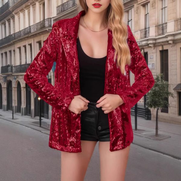 Women's Long-sleeved Casual Sequin Suit Jacket - Image 9