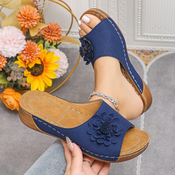 Flower Wedges Sandals Summer Fashion Retro Hollow Sandals Holiday Beach Shoes For Women - Image 9