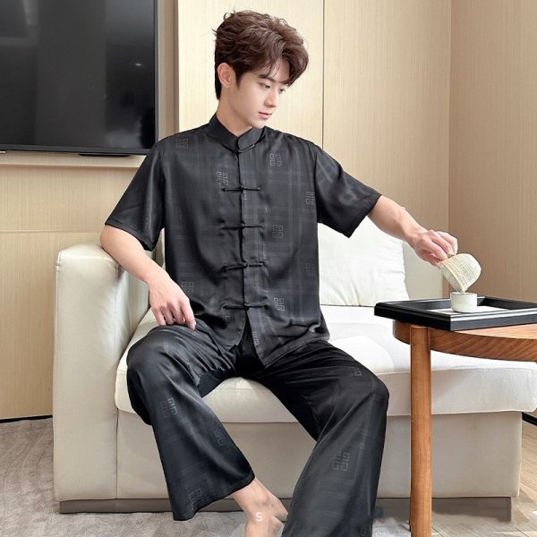 Summer Men's Pajamas Ice Silk Trousers Short Sleeve Suit - Image 5