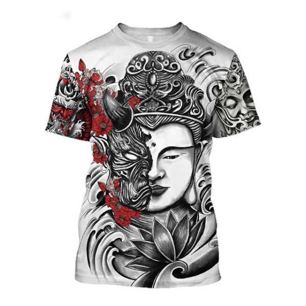 3D Men's T-shirt Samurai Printed T-shirt Loose Round Neck - Image 3