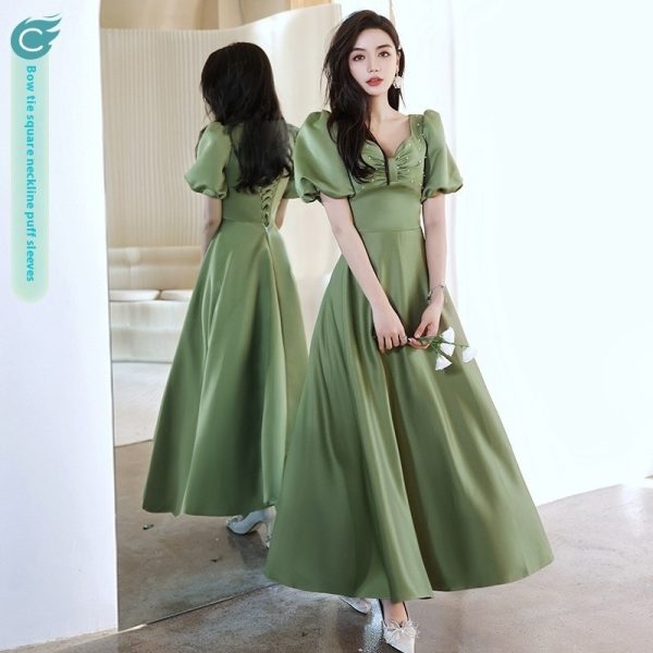 2024 Avocado Green Sisters Group Dress Skirt Women Satin Spring - Image 8