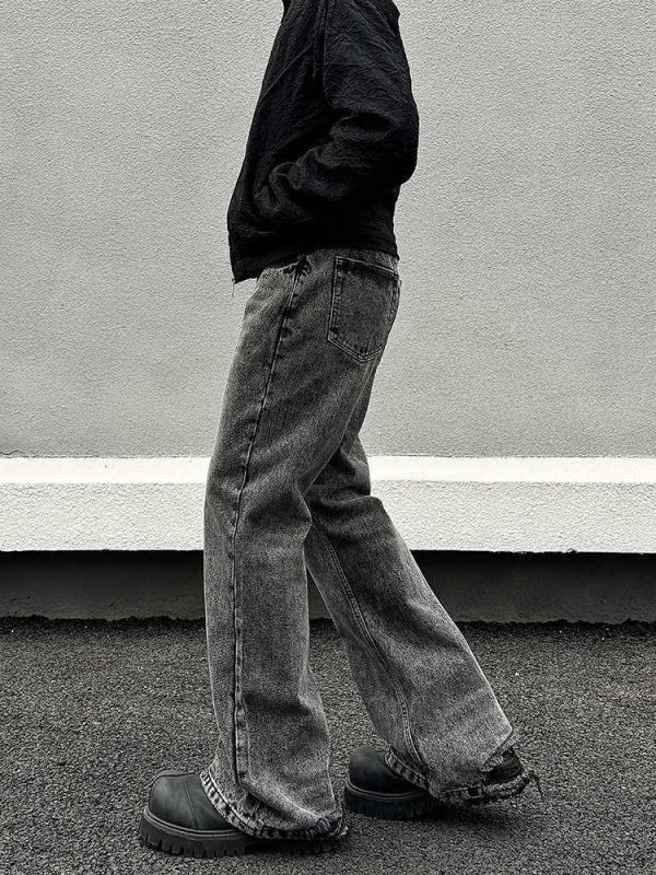 Washed Distressed Gray Skinny Jeans Men's Straight Pants - Image 3