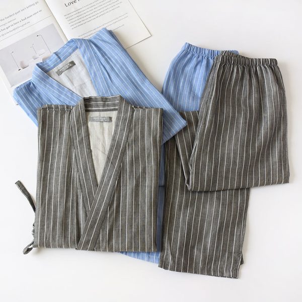 Cotton Double-layer Pajamas Striped Japanese Lace-up Suit - Image 8