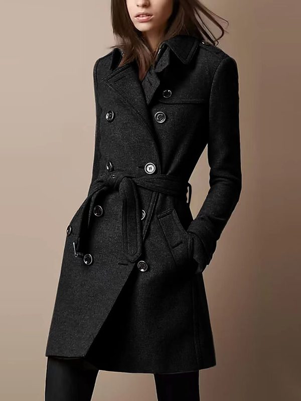 Double Breasted Casual Woolen Coat Women's Clothing - Image 7