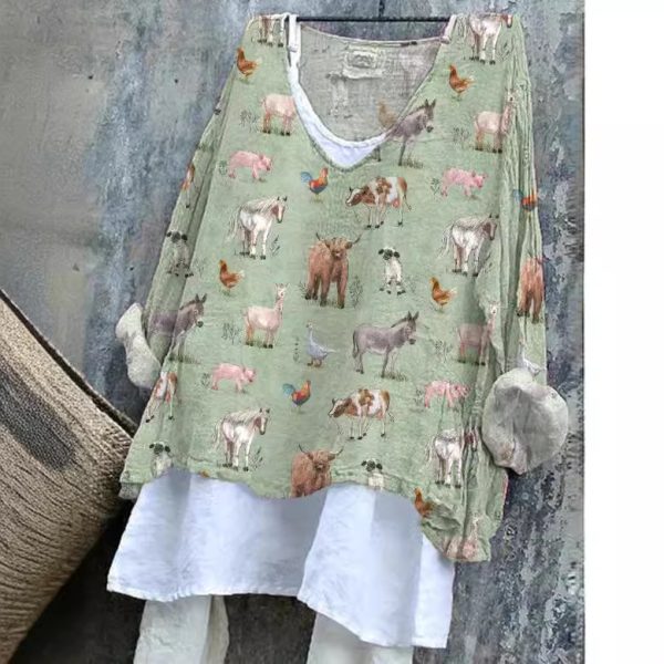 Women's Casual Printed V-neck Long Sleeve Top - Image 4