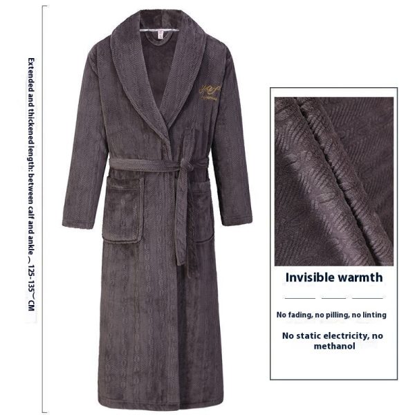 Men's Winter Thickening Thermal Bathrobe Coral Velvet Thin Belt Bathrobe Pajamas - Image 9