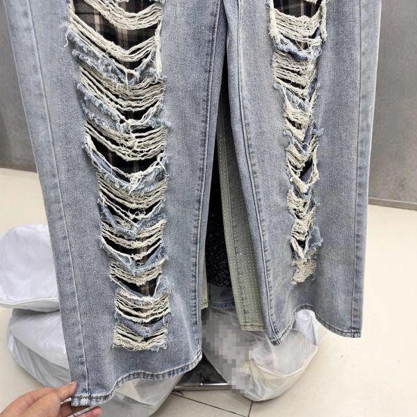 Blue With Holes Design Straight Jeans - Image 4