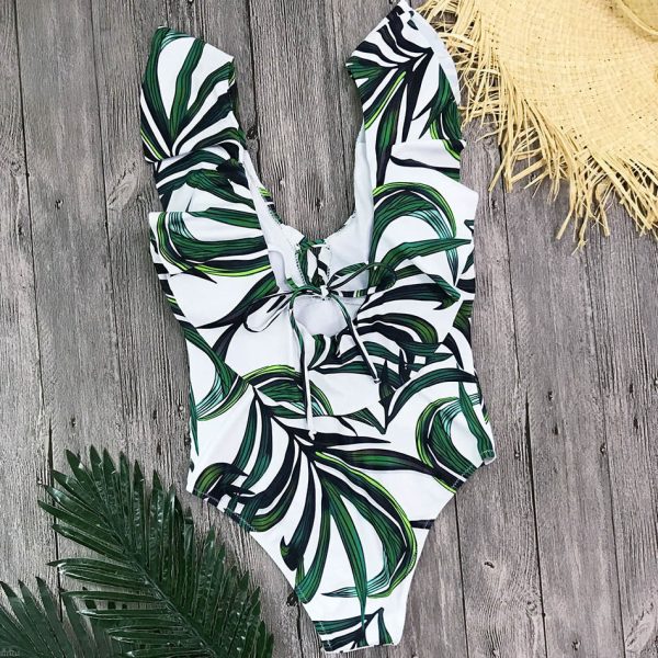 Sexy Ruffle One Piece Swimsuit Women Swimwear Push Up Monokini Bodysuit Print Swim Suit Backless Bathing Suit Beach Wear - Image 3