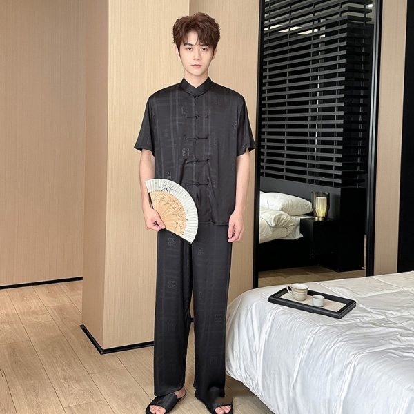 Summer Men's Pajamas Ice Silk Trousers Short Sleeve Suit - Image 3