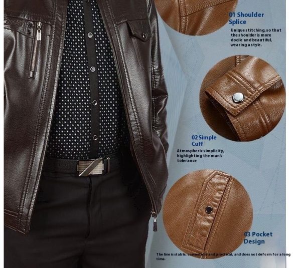 Winter Clothes Middle-aged Men's Leather Jacket - Image 3