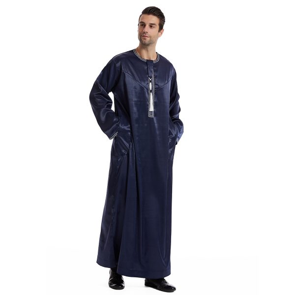 Ethnic Stitching Contrast Color Men's Robe - Image 4