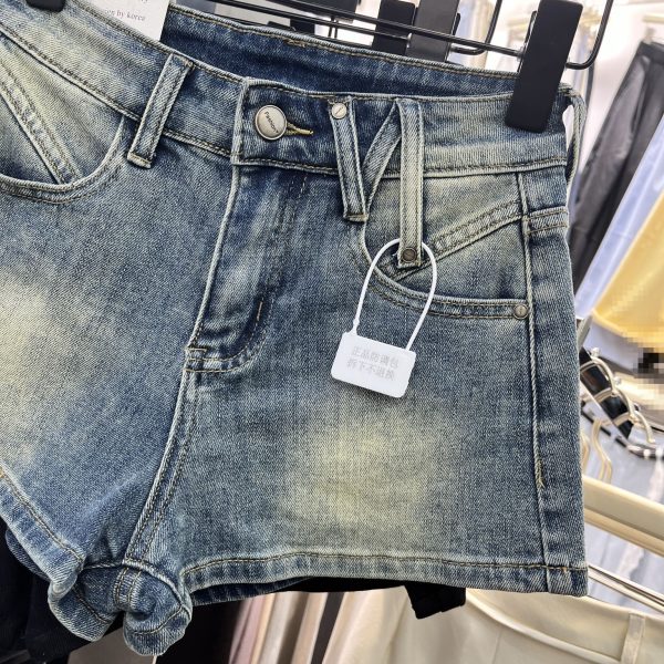 Brushed White High Waist Slim Fit Small Denim Shorts - Image 4