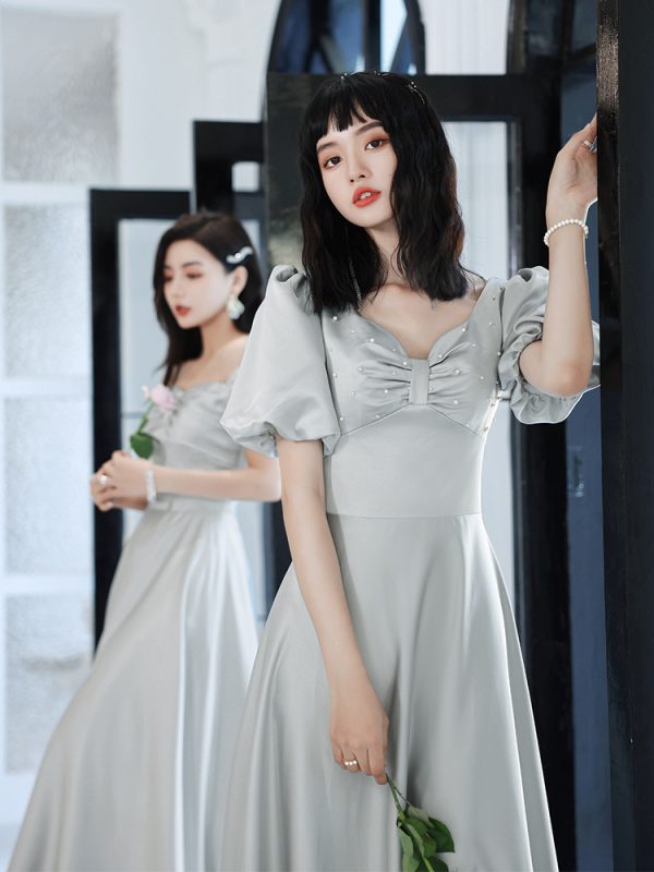 2024 Avocado Green Sisters Group Dress Skirt Women Satin Spring - Image 4