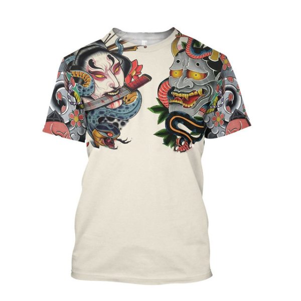 3D Men's T-shirt Samurai Printed T-shirt Loose Round Neck - Image 4