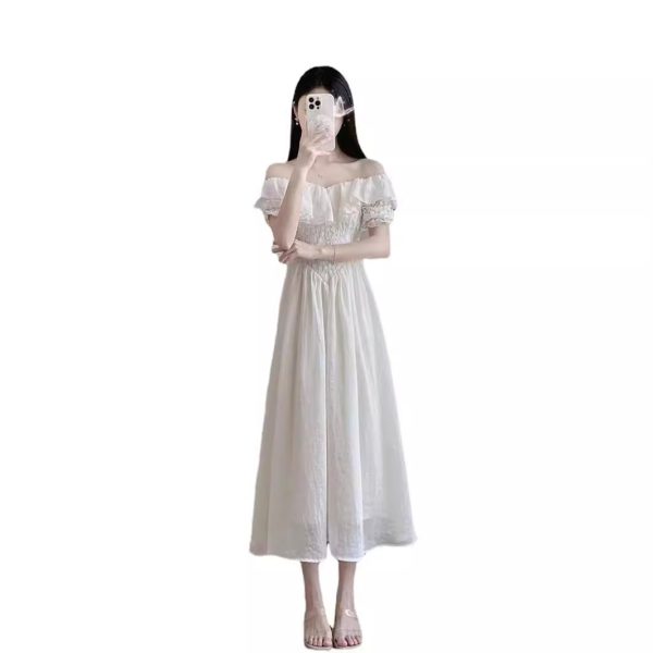 Summer French Style High-grade Off-shoulder White Dress Women - Image 5